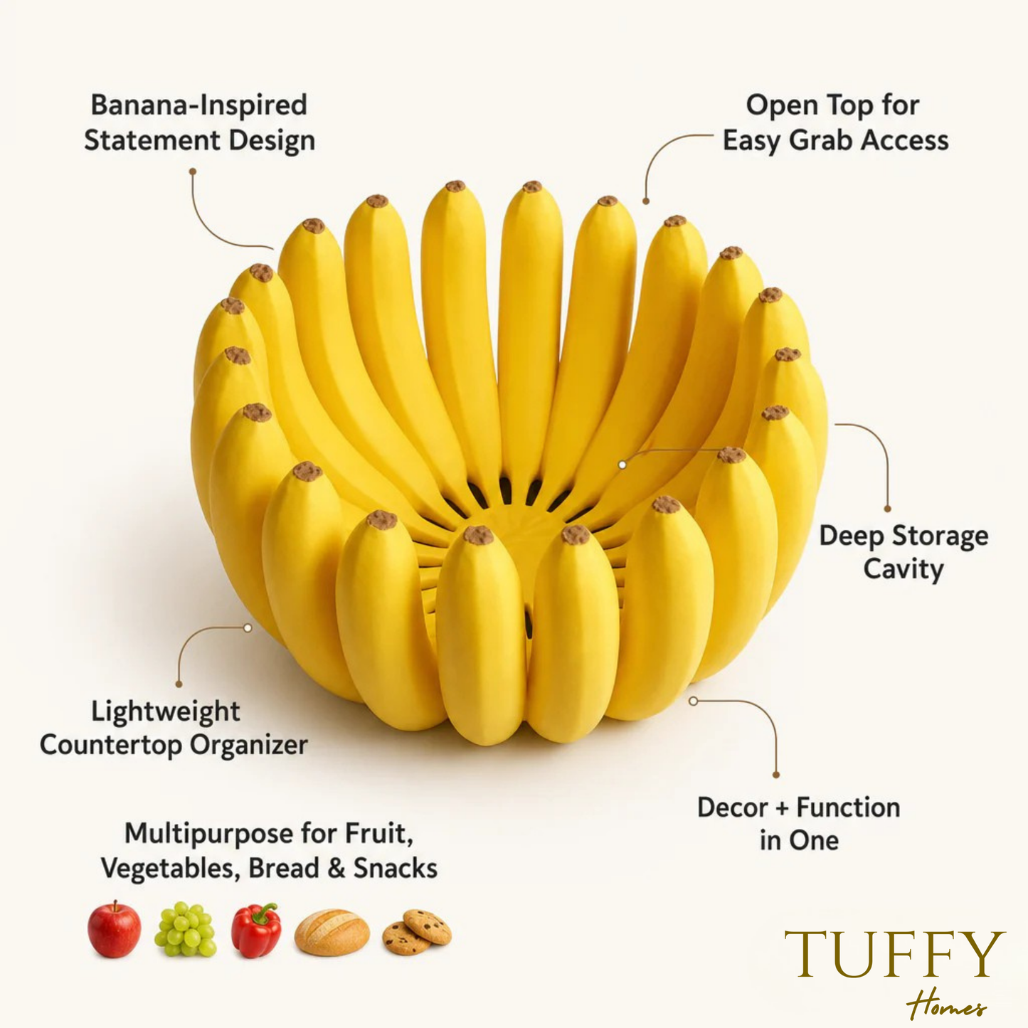 TUFFY HOMES Banana Bowl – Fruit, Vegetable Storage Container & Organizer