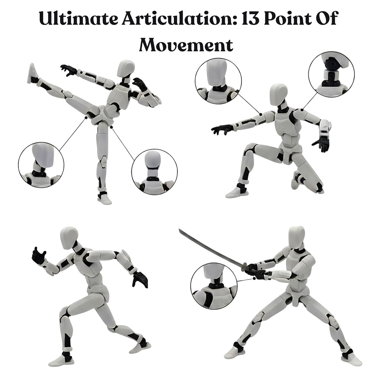 Dummy13 Fully Articulated Action Figure | 3D Printed Robot Assembly Kit | 5.4 Inch Tall Poseable Toy | Dynamic Poses | DIY Collectible Model | Made in India (White Armour)